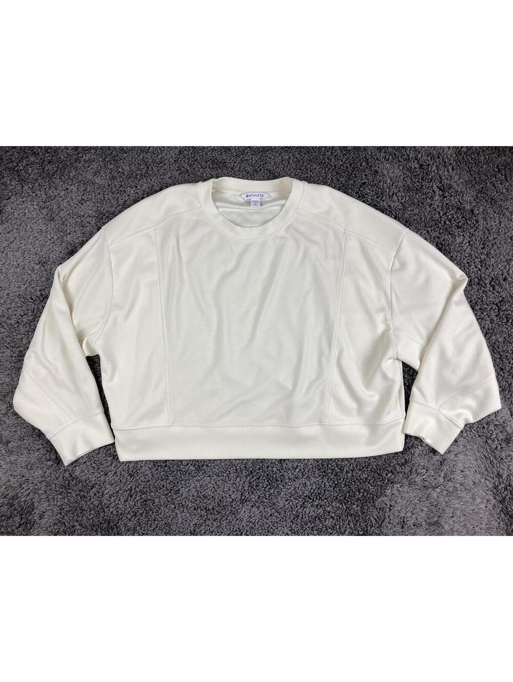 Athleta Seasoft Rib Crewneck Sweatshirt Ivory Boxy Pullover Sz XL